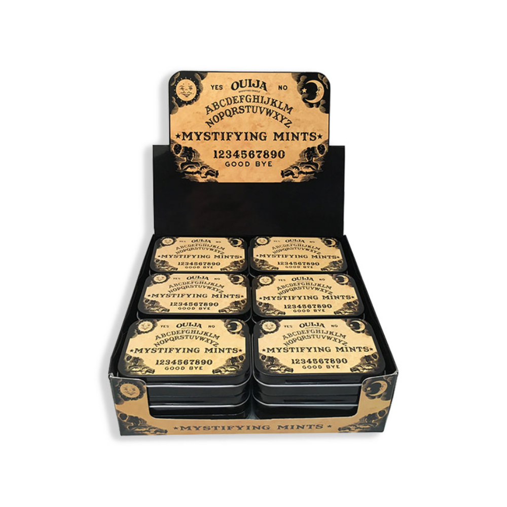 OUIJA MYSTIFYING TIN PEPPERMINTS IN DISPLAY 18/1.5oz