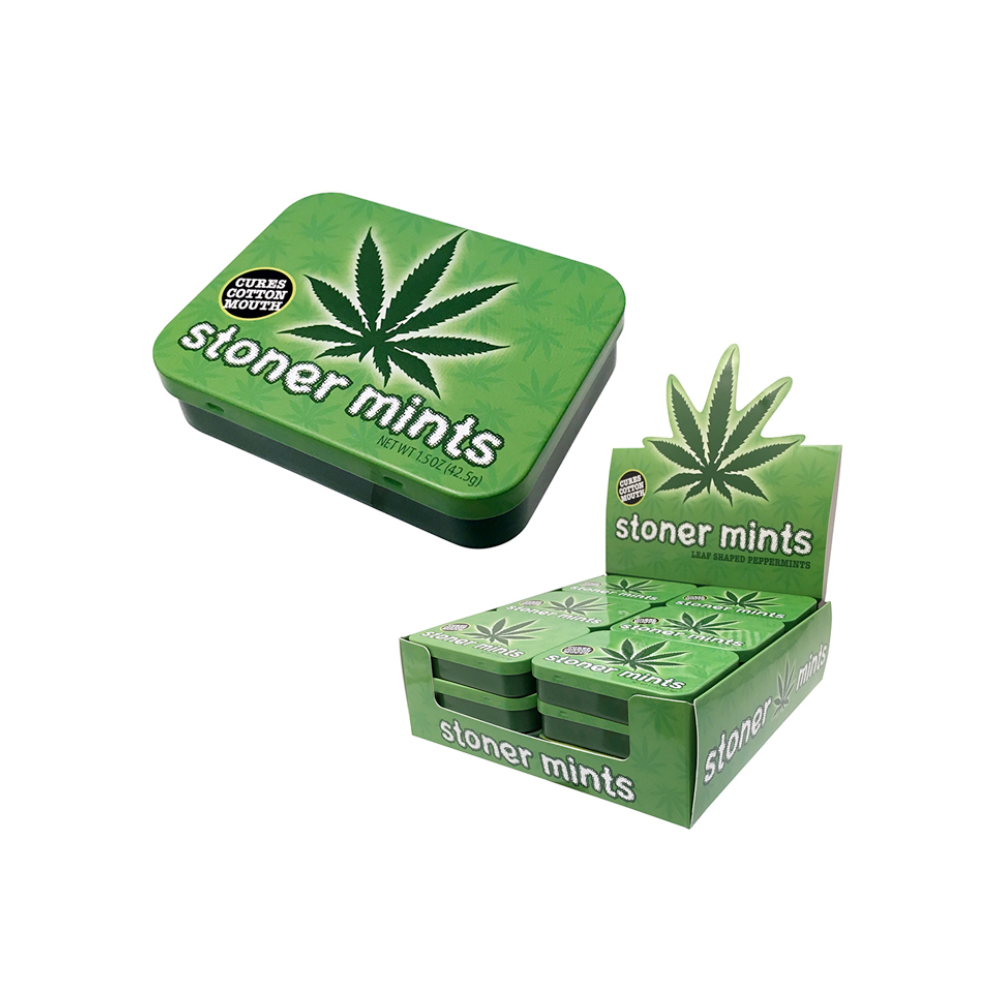 STONER TIN LEAF SHAPED PEPPERMINTS IN DISPLAY 18/1.5oz