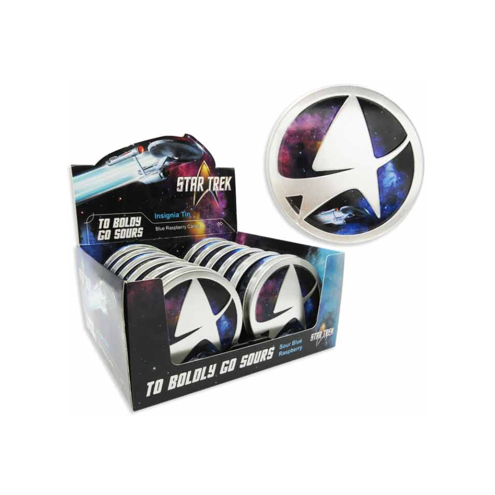 STAR TREK INSIGNIA TIN BLUE RASPBERRY CANDIES 12/1.5oz