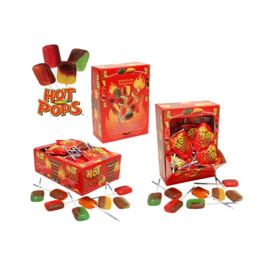 HOT CHILI POPS LOLLIPOPS MINI POWERWING DISPLAY 24/.77OZ