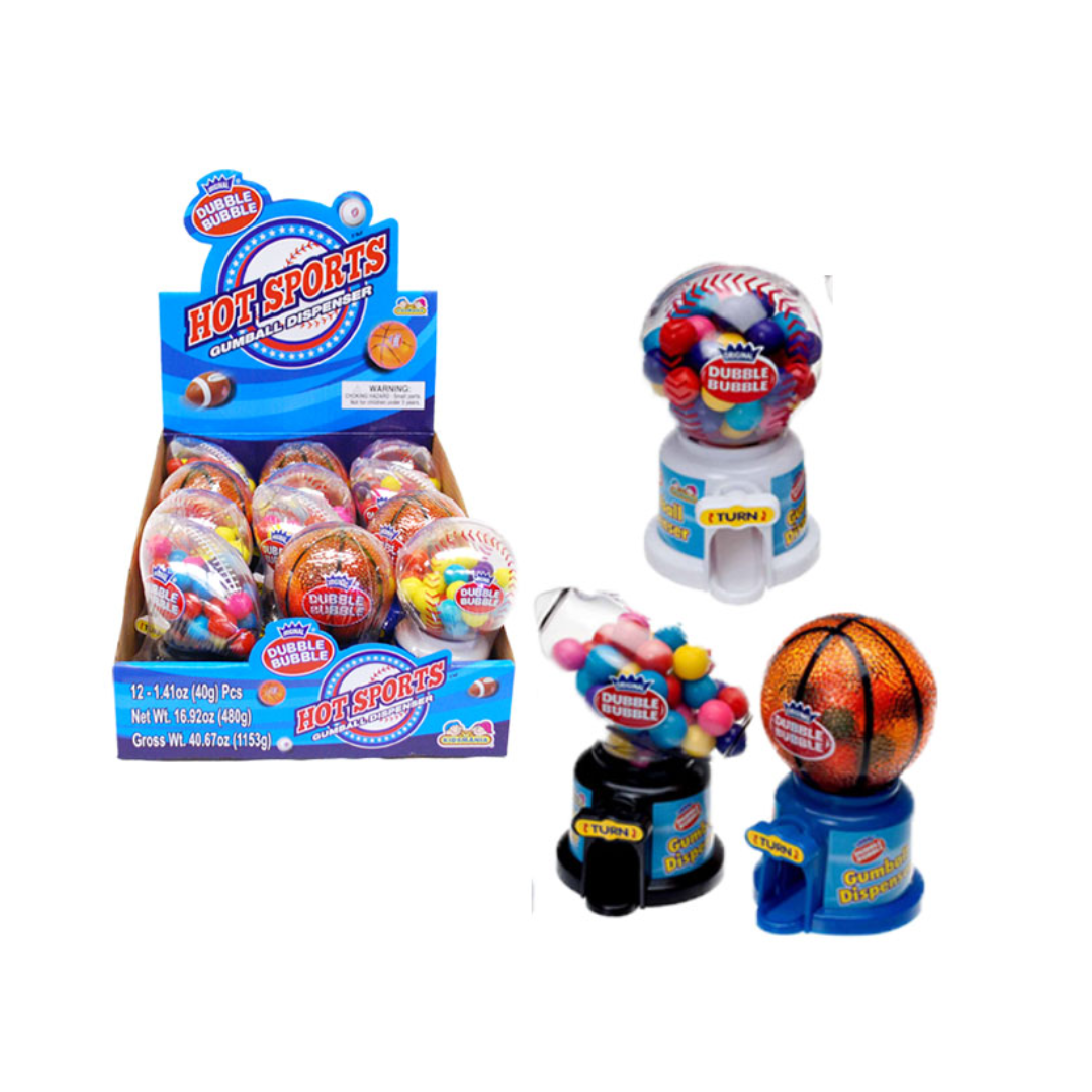 KIDSMANIA DUBBLE BUBBLE HOT SPORTS GUMBALLS DISPENSER 12/1.41OZ