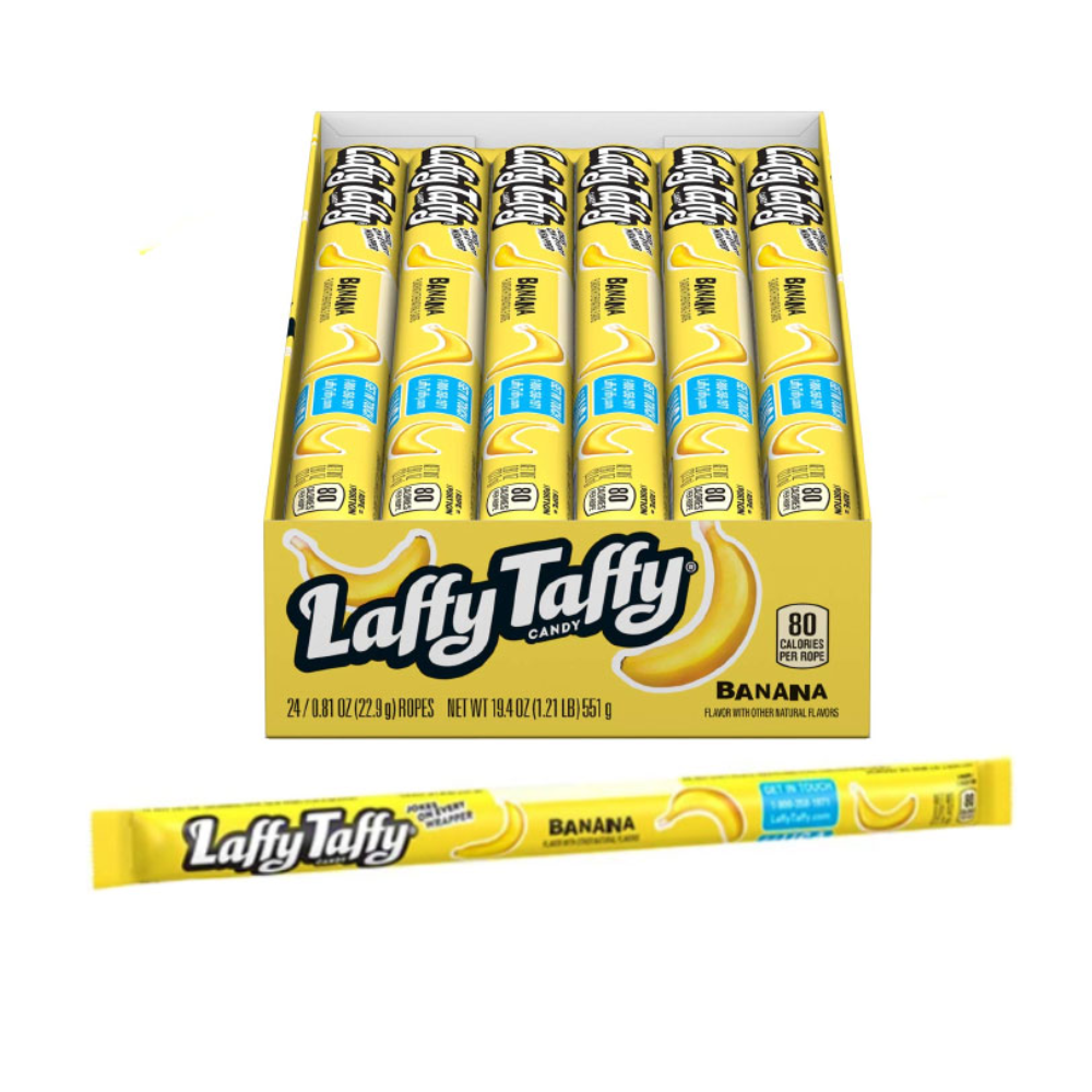 LAFFY TAFFY ROPE IN DISPLAY - BANANA 24/.81OZ