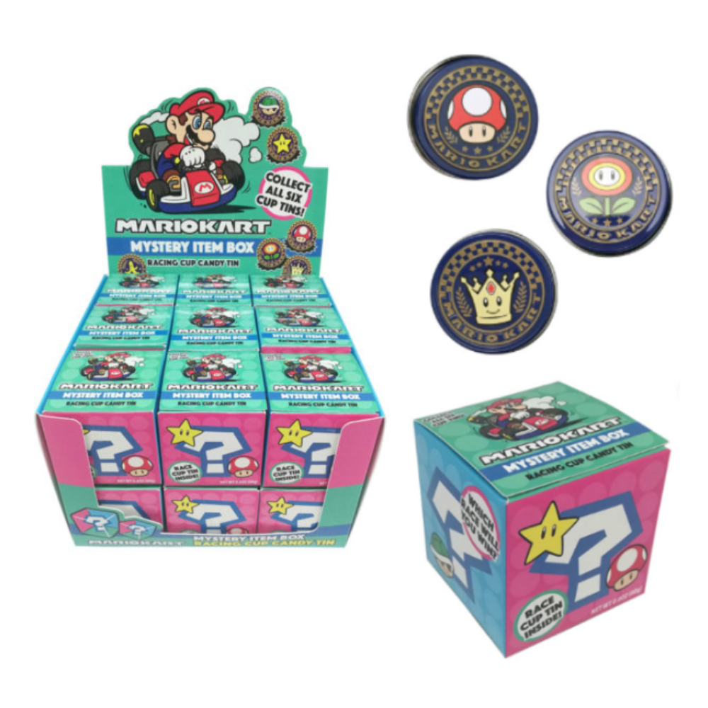 NINTENDO MARIO KART BLIND BOX W/ RACING TIN IN DISPLAY 18/.7OZ