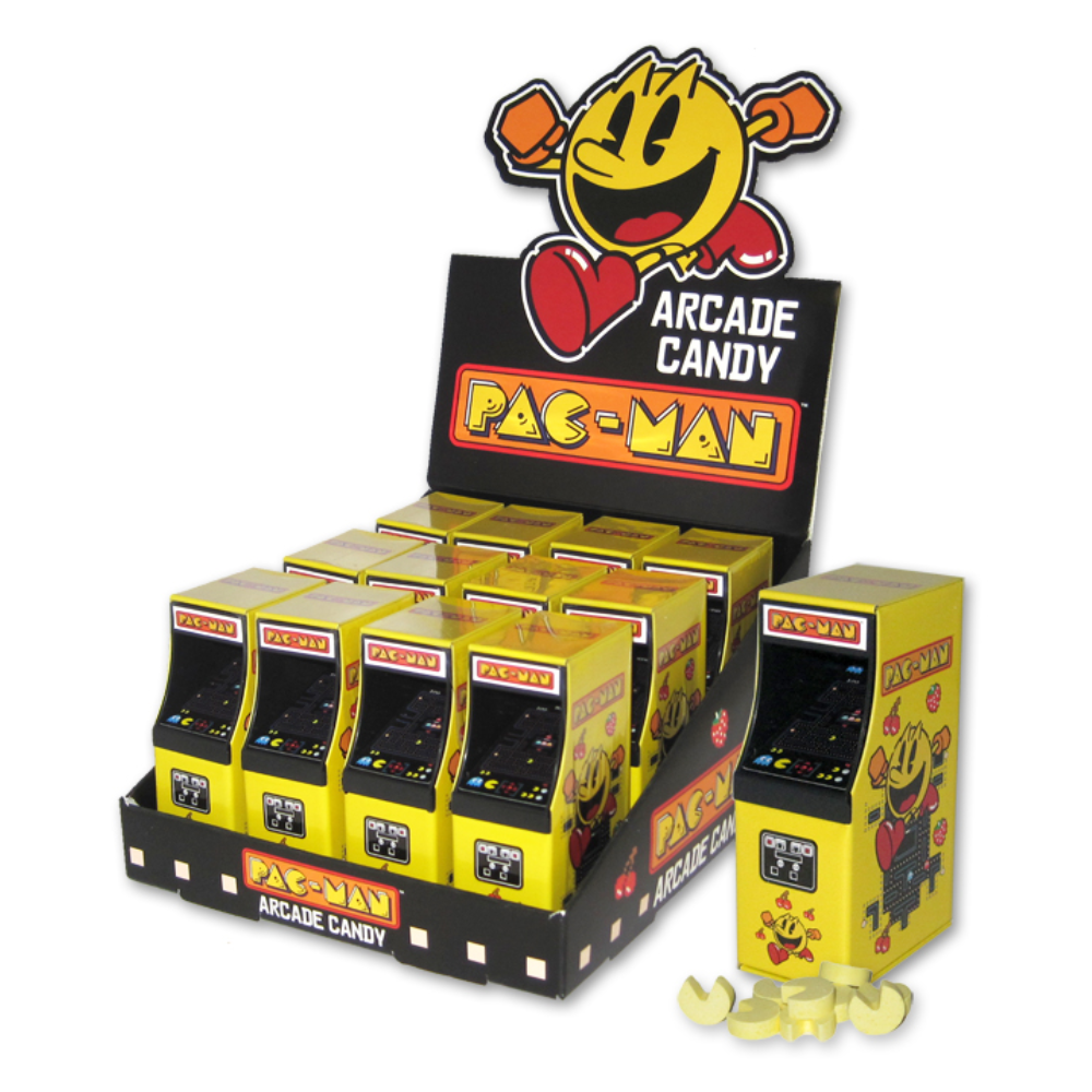 PAC-MAN ARCADE TIN W/ STRAWBERRY CANDY IN DISPLAY 12/.6oz
