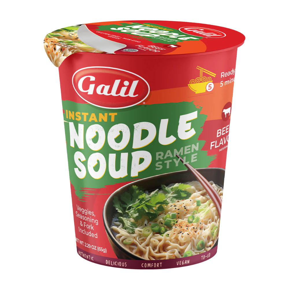 Galil Instant Cup Soup, Beef Flavour with Gluten Free Rice Ramen 10/65g