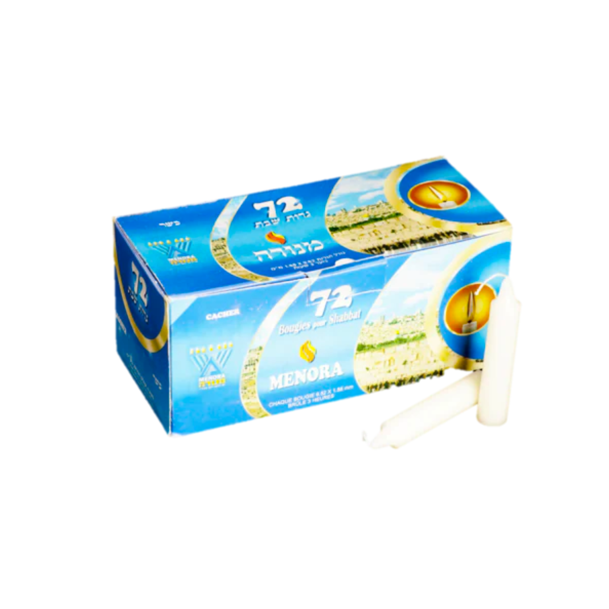 MENORA SHABBAT CANDLES 8/72PS