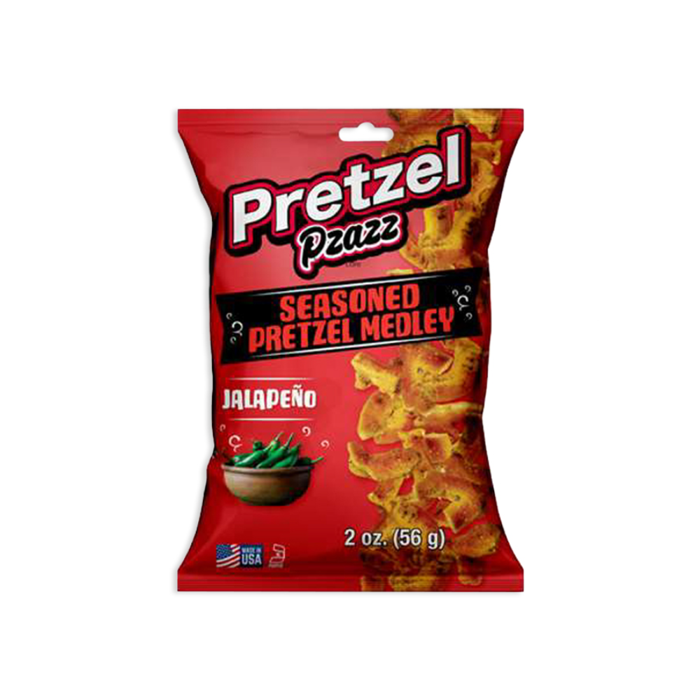 PRETZEL PZAZZ SEASONED PRETZEL MEDLEY JALEPENO 12/56g