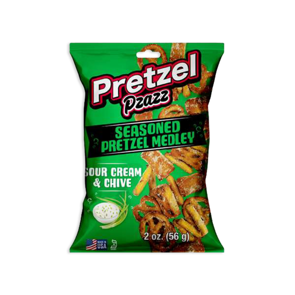 PRETZEL PZAZZ SEASONED PRETZEL MEDLEY SOUR CREAM & CHIVE 12/56g