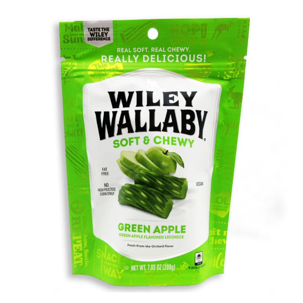 WILEY WALLABY LICORICE STAND UP PEG BAG - GREEN APPLE 12/7.05OZ
