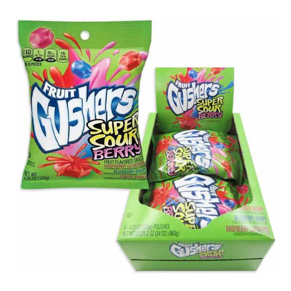 GUSHERS PEG BAG IN DISPLAY - SUPER SOUR BERRY 8/4.25OZ