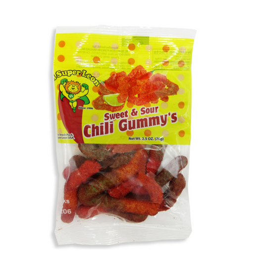 SUPER LEON CHILI GUMMYS WORMS PEG BAG 12/2.5OZ