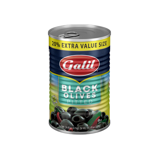 GALIL OLIVES BLACK PITTED 15-17 +20% EXTRA 12/23oz